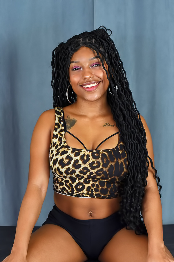 Vicky Menage flexes in leopard print